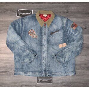 POLO RALPH LAUREN Big & Tall Distressed Graphic Patch Full-Zip Denim Jacket NWT